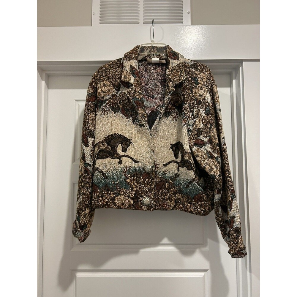 Vintage Painted Pony Southwestern Tapestry Jacket Equestrian Horse One Size Crop